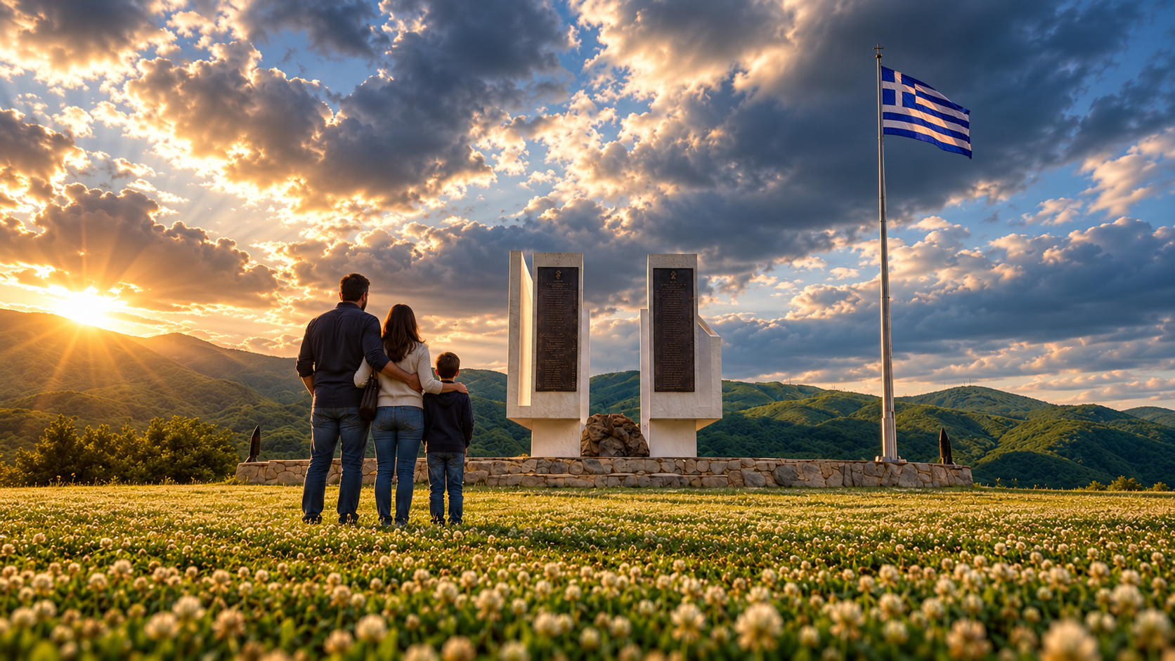Οικογένεια μπροστά στο μνημείο του Ρούπελ